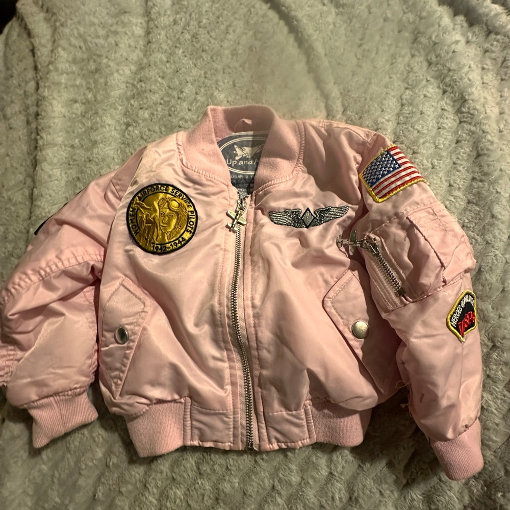 Kids Pink Bomber Jacket with Patches